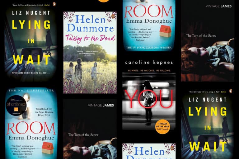 Book cover montage, featuring Lying in Wait, Talking to the Dead, Room, You and Turn of the Screw
