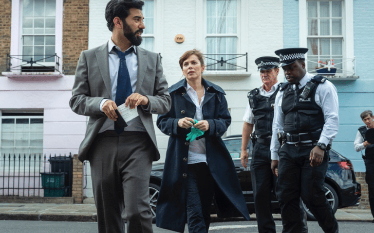 Ray Panthaki and Anna Friel star as Rav Sangha and Marcella Backland in Marcella series 2 episode 2