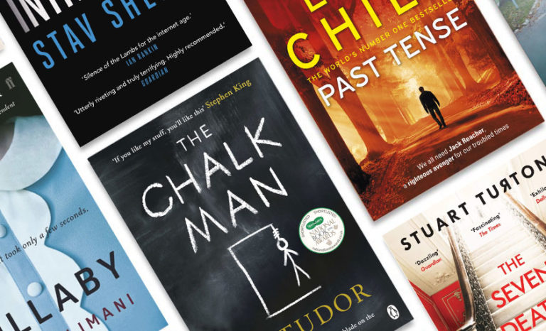 a selection of the best crime novels of 2018, including the chalk man by c j tudor, lullaby be leila slimani, past tense by lee child and the seven deaths of evelyn hardcastle by stuart turton