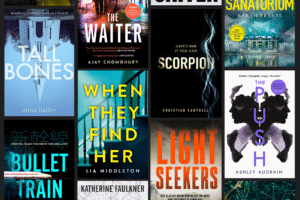 Image showing a selection of the most exciting new crime books by debut authors coming out in 2021, including The Push by Ashley Audrain, When They Find Her by Lia Middleton and Lightseekers by Femi Kayode