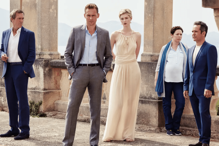 Hugh Laurie, Tom Hiddleston, Elizabeth Debicki, Olivia Colman and Tom Hollander star in BBC One's John le Carré adaptation.