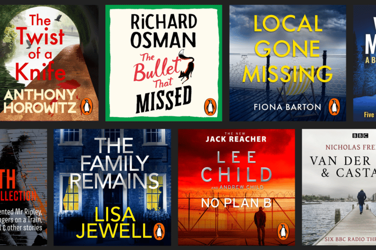 Image showing a selection of the best audiobooks of 2022, including The Bullet that Missed by Richard Osman, No Plan B by Lee Child and Andrew Child, The Family Remains by Lisa Jewell and Local Gone Missing by Fiona Barton