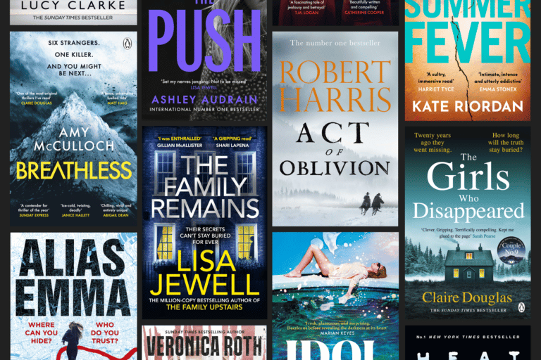Image showing a selection of the best crime novels of 2022, as chosen by authors - including Act of Oblivion by Robert Harris, The Family Remains by Lisa Jewell, Breathless by Amy McCulloch and The Girls Who Disappeared by Claire Douglas