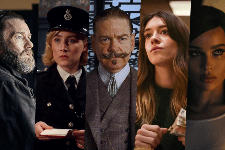 Stills from some of the best crime movies of 2022, including The Stranger, See How They Run, Death on the Nile, Fresh and The Batman
