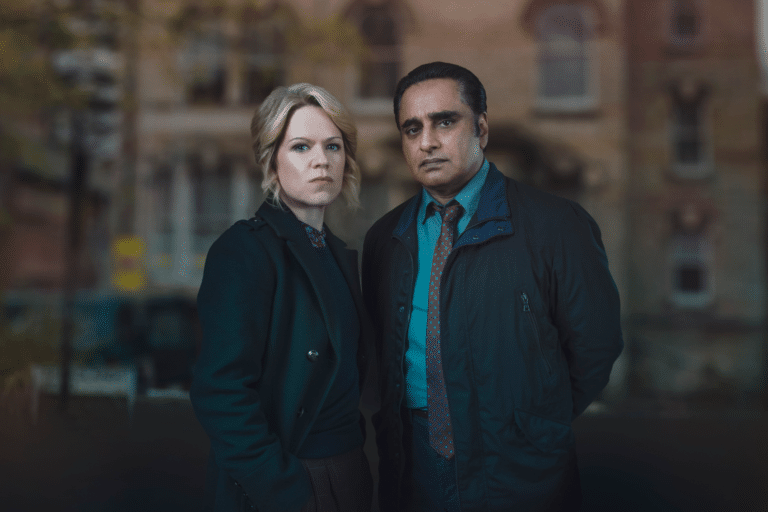 Image of Sinéad Keenan and Sanjeev Bhaskar as DCI Jess James and DI Sunny Khan in Unforgotten series 5