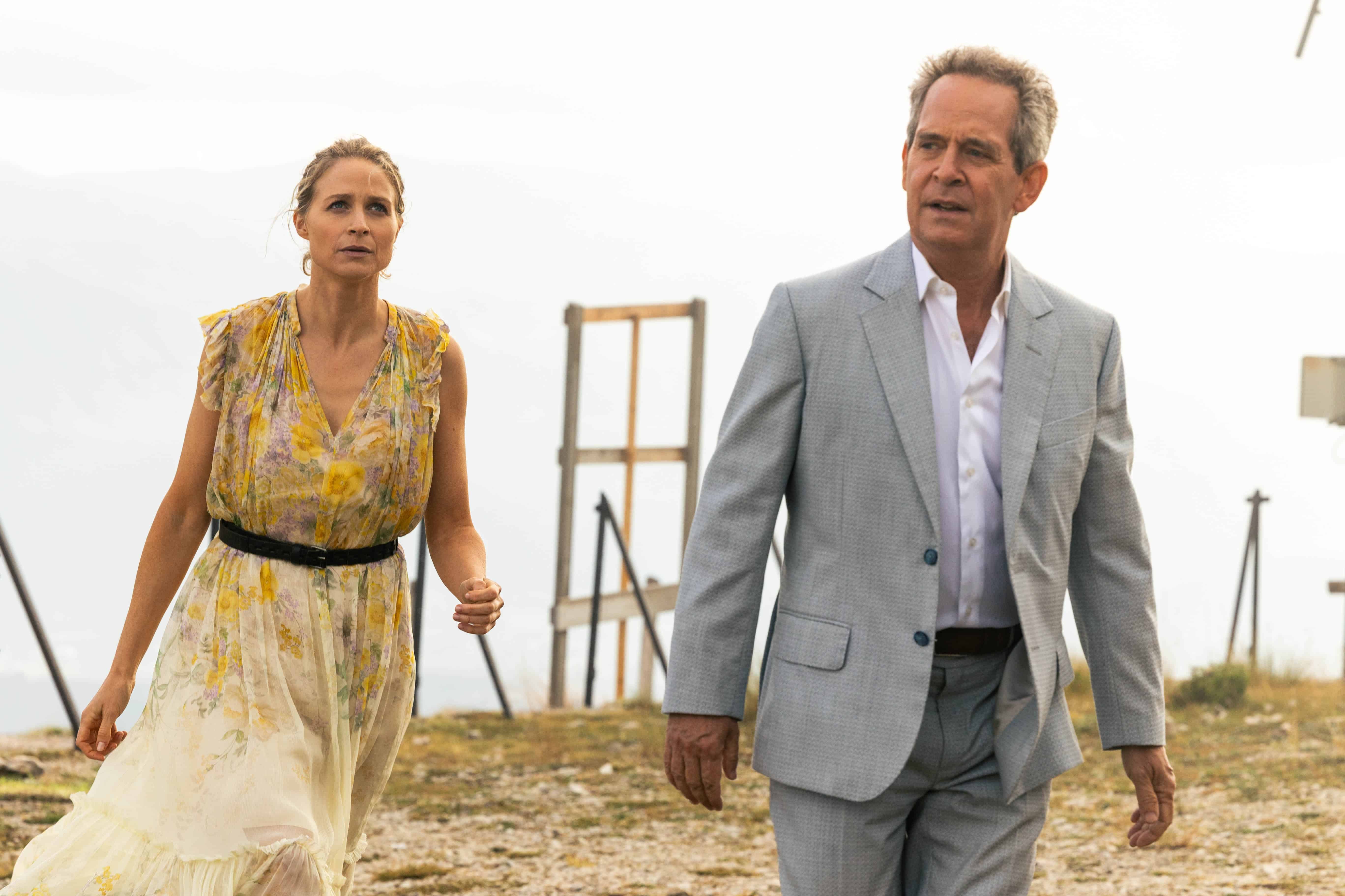 Niamh Algar and Tom Hollander in new Sky drama, The Iris Affair.